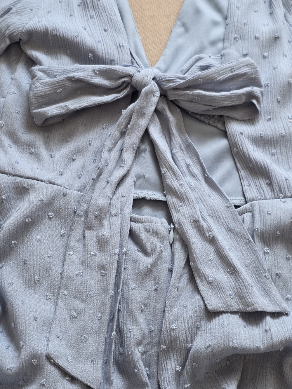 NWT Lulus Daytime Delight Swiss Dot Tie-Back Mini Dress - Blue Size L - Picture 7 of 14